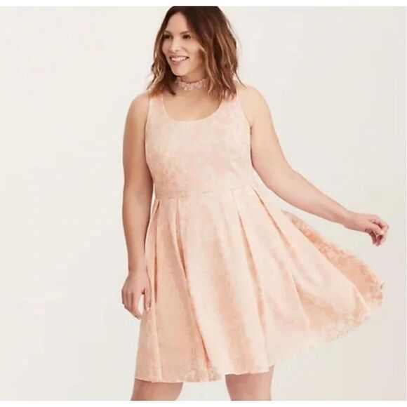 Torrid pink/peach lace 22 3x  midi texture knit skater dress plus fit & flare - Picture 1 of 10